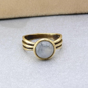Handmade Rainbow Moonstone Brass Ring: Boho Gemstone Jewelry