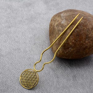 Brass Flower of Life Hair Fork: Bun Holder Hair Pin