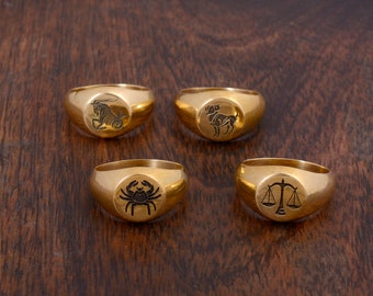 Brass Zodiac Signet Ring: Astrology Horoscope Gift