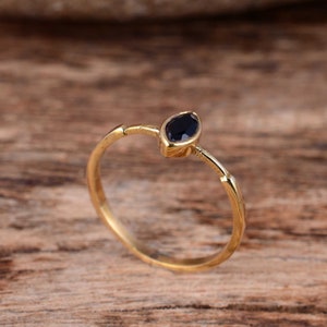 Tiny Black Obsidian Ring, Marquise Gemstone Ring, Gold Ring, Stacking Black Ring, Dainty Obsidian Ring, Personalized Gift, Promise Ring