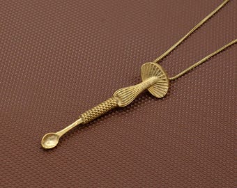 Mushroom Brass Ear Pick Keychain: Handmade Boho Pendant