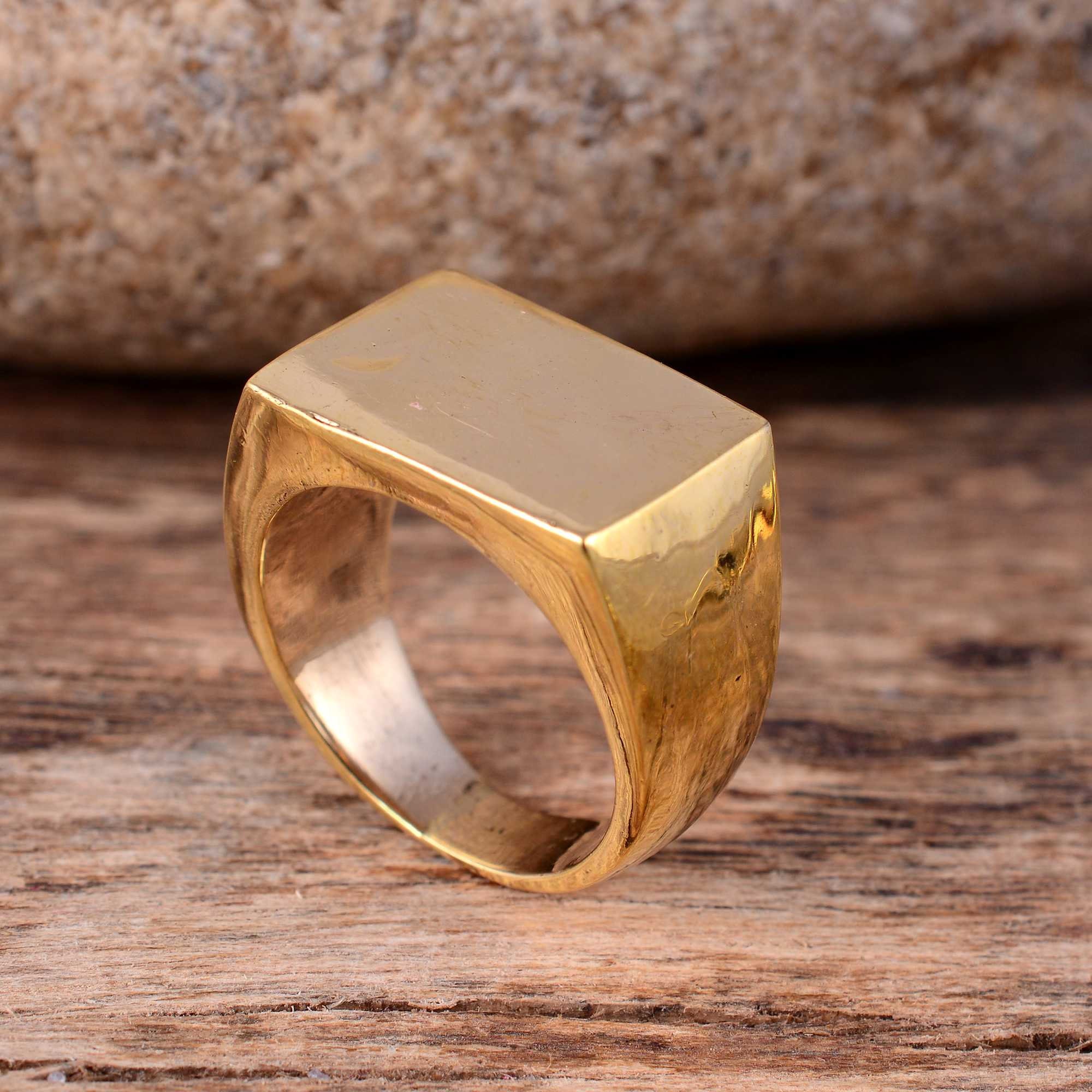 Signet Square Ring, Brass Signet Ring, Men Signet Ring