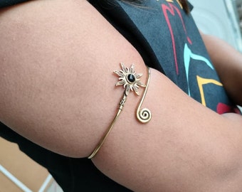 Złota bransoletka na rękę Sunburst: Bransoletka boho z obsydianu na ramię