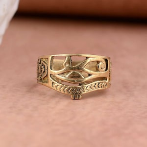 Golden Brass Eye of Horus Ring - Ra Protection Ring