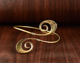 Handmade Brass Arm Cuff: Adjustable Spiral Arm Band, Boho Jewelry