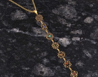 Gold 7 Chakras Stone Pendant, Handmade Pendant, Brass Pendant, Chakras Pendant, Religious Jewelry, Gift for Her, Gift for Him, Yoga Lovers