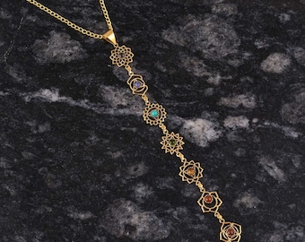 Handmade Gold Brass 7 Chakras Pendant: Religious Yoga Jewelry