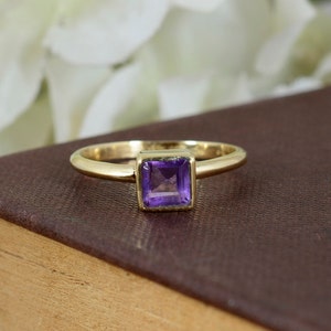 Square Amethyst Ring, Handmade Ring, Brass Ring, Natural Amethyst Designer Ring, February Birthstone Ring, Gift for Women, Midi Ring