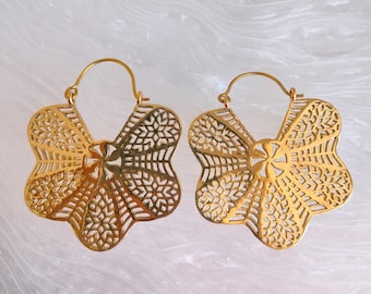Gold Brass Filigree Hoop Earrings: Statement Jewelry