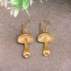 Gold Mushroom Earrings, Toad Stool Earrings, Mushroom Earrings, Hypoallergenic Ear Wires, Gold Earrings, Gift For Her