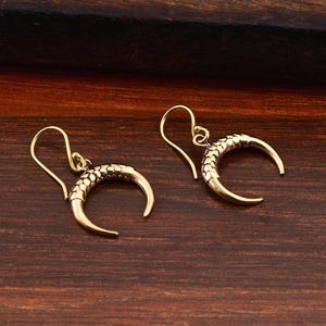 Gold Moon Hoops, Brass Moon Earrings, Horn Gold Hoops, Horn Earring, Moon Hoops, Gold Crescent Moon Hoop Earrings
