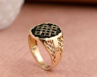 Gold Knitted Pattern Handmade Ring, Scandinavian Motif Handmade Ring, Viking Ring, Gift For Him