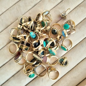 Brass Gemstone Ring Mystery Pack: Funky Vintage Statement Rings