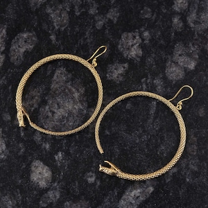 Snake Charm Gold Hoop Earrings, Minimalist Statement Jewelry, Birthday Gift for Her
