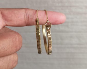 Hammered Brass Hoop Earrings: Minimalist Gold Jewelry