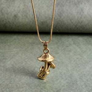 Gold Mushroom Pendant Necklace: Dainty Brass Bridal Gift