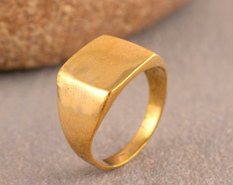 Square Brass Signet Ring: Personalized Band