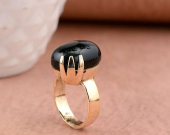 Handmade Black Onyx Brass Ring - Boho Gemstone Jewelry