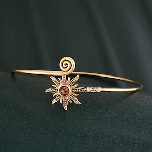 Gold Sunburst Arm Cuff: Tigers Eye Gemstone Boho Bracelet