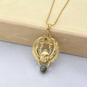 Scarab Necklace, Labradorite Gemstone, Winged Scarab Pendant, Beatle Jewelry, Egyptian Scarab, Kephri, Egyptian Jewelry, Gift For Her