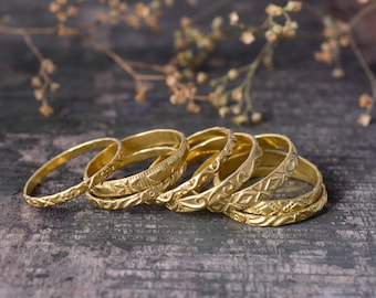 Hammered Gold Filled Stacking Rings: Classic Brass Bands