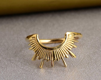 Sun Rising Ring, Gold Brass Spike Ring, Celestial Statement Jewelry