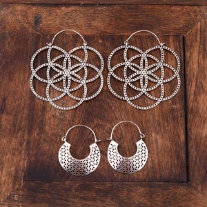 Sacred Geometry Flower of Life Earrings in Silver, Seed of Life Earrings