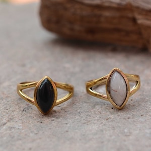 Handmade Brass Marquise Ring: Gemstone Boho Ring