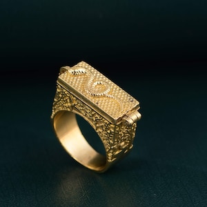 Anillo de veneno de latón, anillo de pastillero, anillo de envenenador de serpientes, regalo para ella, anillo hecho a mano, anillo de caja de componentes ocultos, anillo de mensaje secreto,