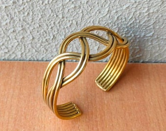 Brass Celtic Knot Bangle: Adjustable Open Cuff Bracelet