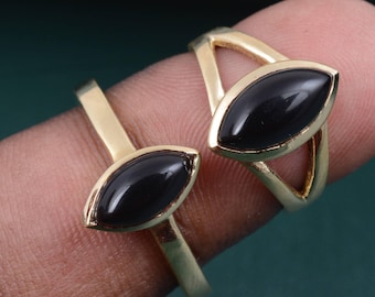 Black Obsidian Brass Ring: Minimalist Bohemian Jewelry