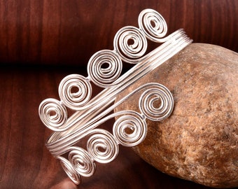 Silver Spiral Arm Cuff: Handmade Brass Upper Arm Band