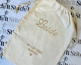 Wedding Shoe Keepsake Bag, My I Do Shoes, Embroidered Wedding Bag, Personalised, Wedding Gift, Hen Party Gift