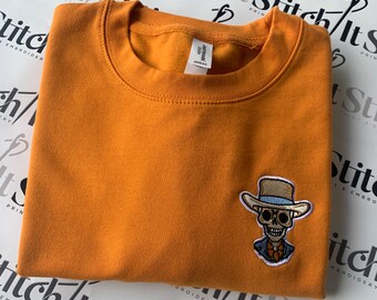 Embroidered Vintage Skeleton Sweater, Halloween Sweater