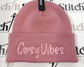 Cosy Vibes Beanie, Embroidered Beanie, Unisex Beanie