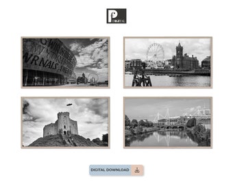 Cardiff Architecture Frame TV Art Set | Black & White Photography (Digital Download)