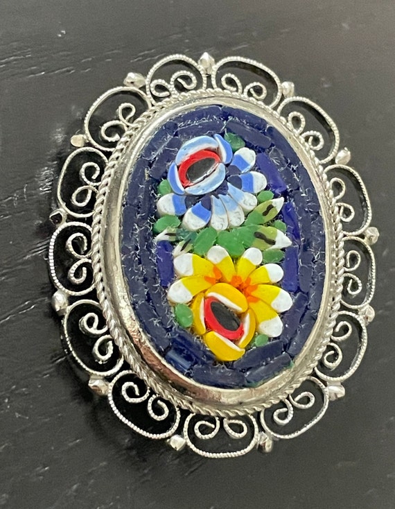 Vintage Italian Micro Mosaic Double Flower Brooch… - image 8