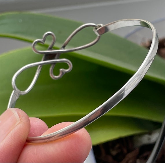 Double Heart Infinity Silver Hinged Bangle Bracel… - image 9