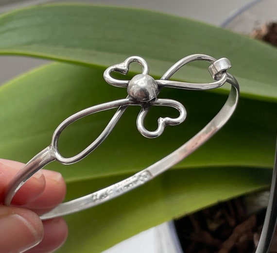 Double Heart Infinity Silver Hinged Bangle Bracel… - image 1