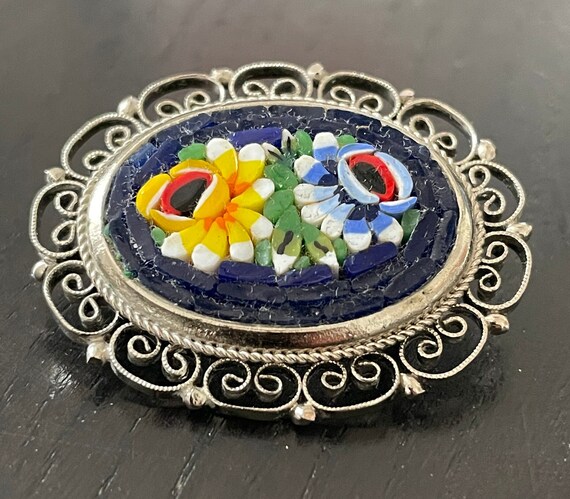 Vintage Italian Micro Mosaic Double Flower Brooch… - image 4
