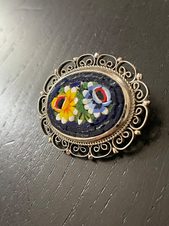 Vintage Italian Micro Mosaic Double Flower Brooch… - image 2
