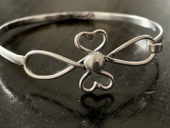 Double Heart Infinity Silver Hinged Bangle Bracel… - image 3