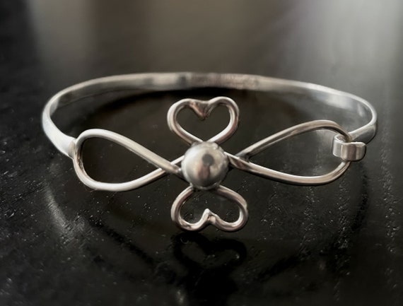 Double Heart Infinity Silver Hinged Bangle Bracel… - image 2