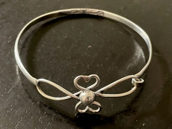 Double Heart Infinity Silver Hinged Bangle Bracel… - image 4