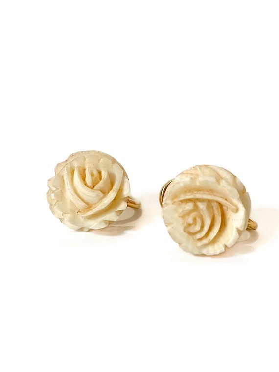 1940's Danecraft White Rose Earrings and Brooch w… - image 2