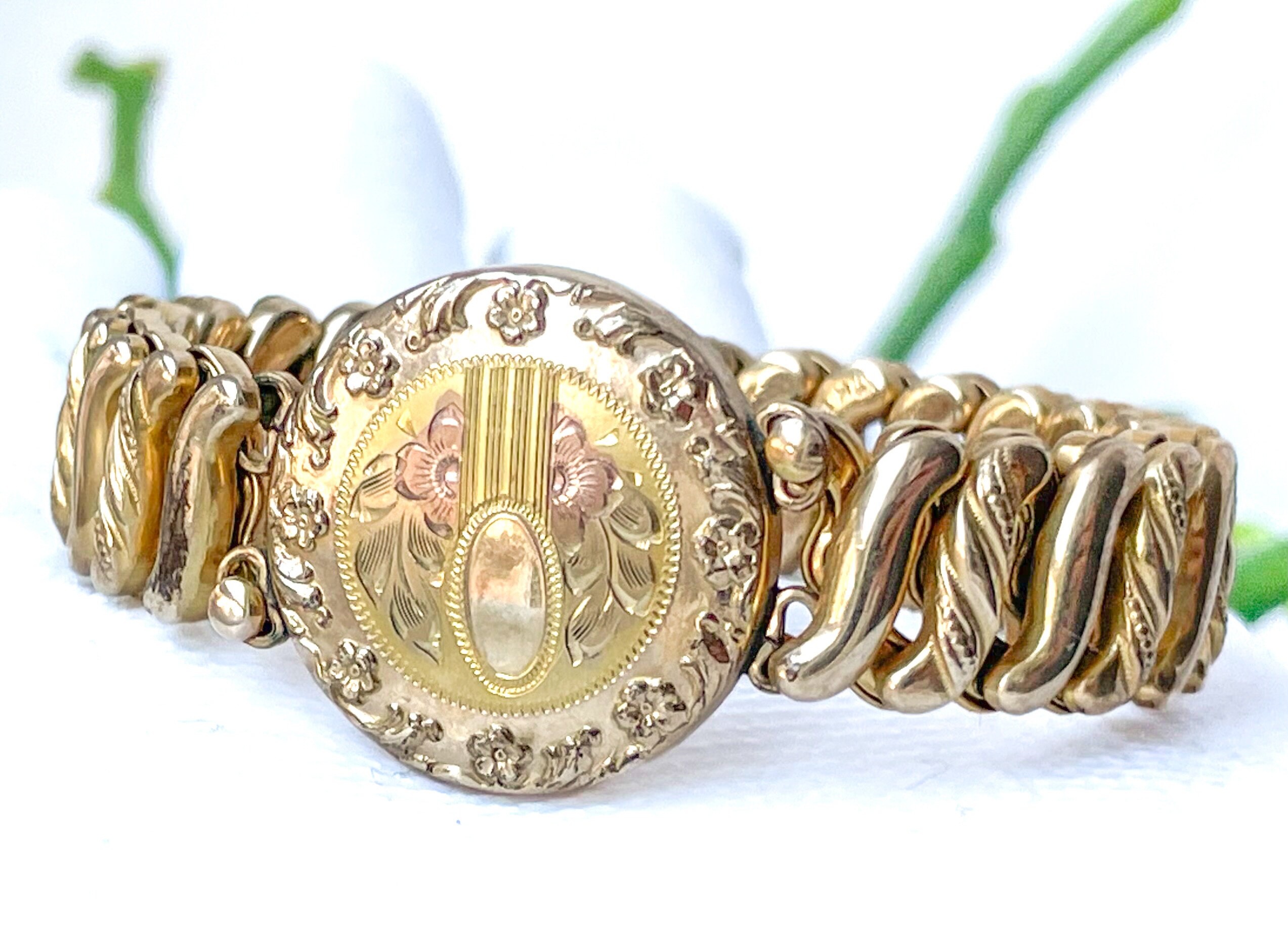 Round Carmen Sweetheart Expansion Bracelet W/ Pink & Yellow Gold 