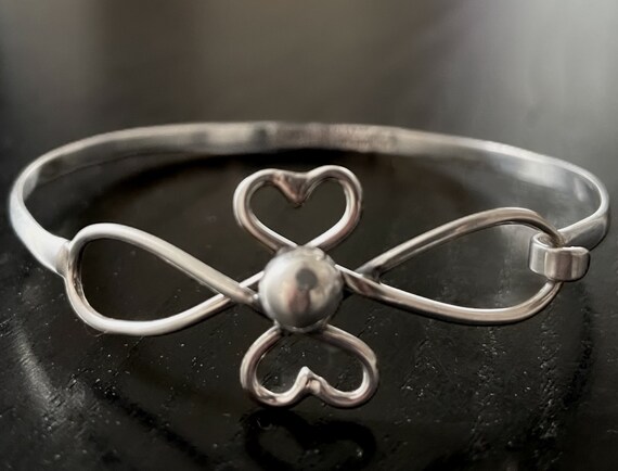 Double Heart Infinity Silver Hinged Bangle Bracel… - image 10