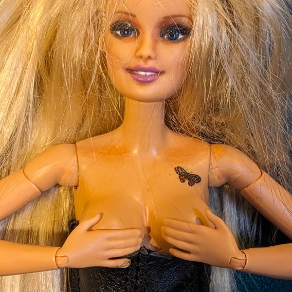 Barb - Tattooed Blonde Beauty - OOAK Customised Anatomically Correct and Enhanced. Fully Articulated Made to Move Barbie Doll.