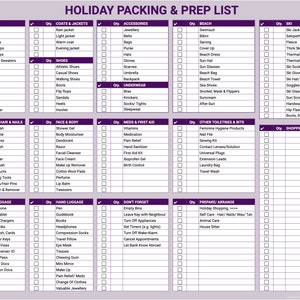 Holiday Packing & Prep List - Printable