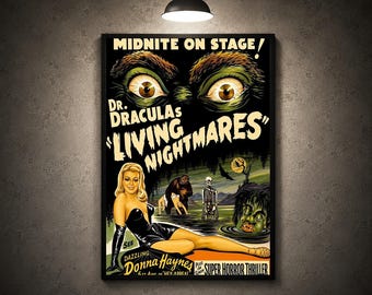 Póster clásico de película de terror, arte mural de monstruos vintage, impresión retro de criaturas, decoración gótica para habitaciones espeluznantes